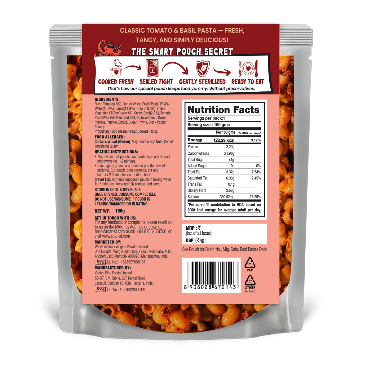 Tomato & Basil Pasta (150 gm)